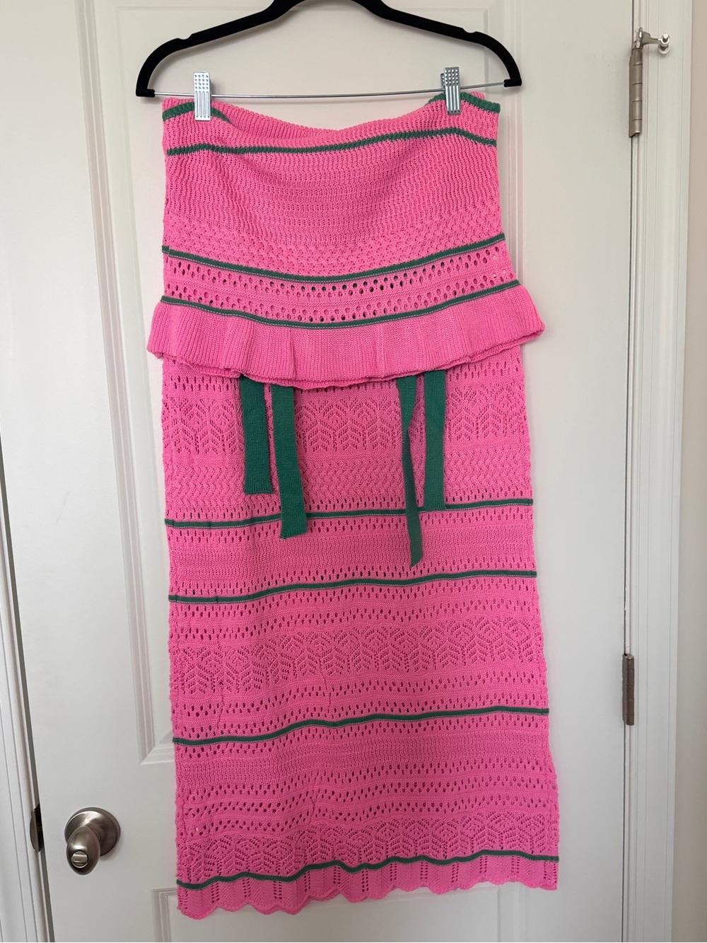 Nufiwi Pink Crochet Two-Piece Skirt Set with Green Trim - Picture 5 of 7